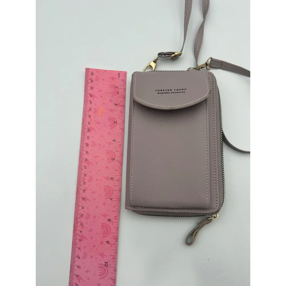 Forever Young Korea Crossbody Phone Wallet Bag Mauve Taupe Faux Leather B737